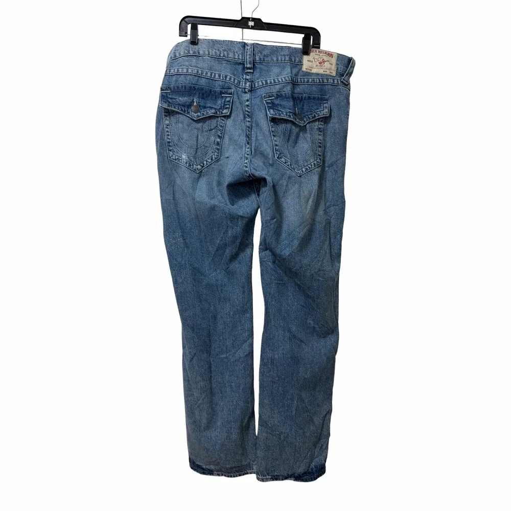 True Religion Mens Ricky Rigid SN Flap Distressed Jeans Size 38‎ Medium Wash NEW